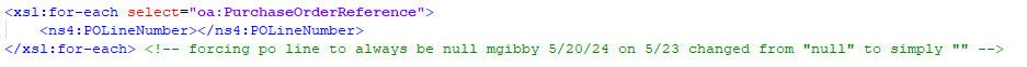 Updated collaboration-message transformation code with the purchase-order line number removed